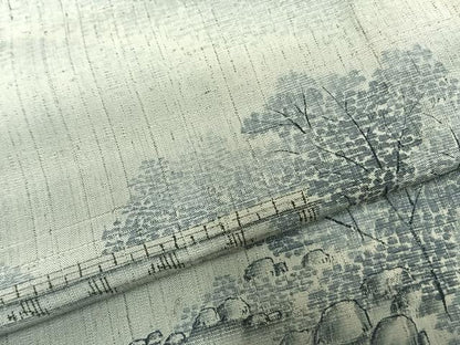 平和屋着物▽訪問着 単衣 紬地 作家物 手描き 風景文 暈し染め 正絹 逸品 AABD0222fy