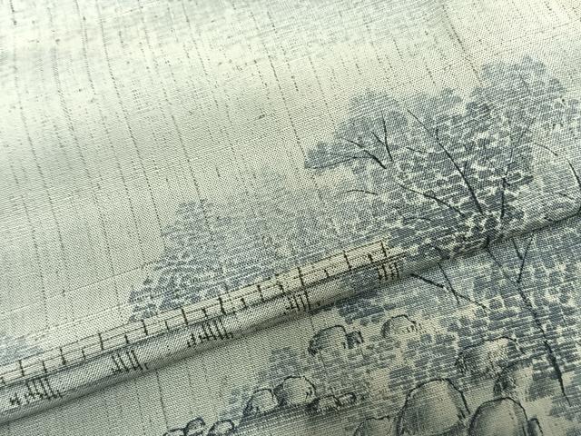 平和屋着物▽訪問着 単衣 紬地 作家物 手描き 風景文 暈し染め 正絹 逸品 AABD0222fy