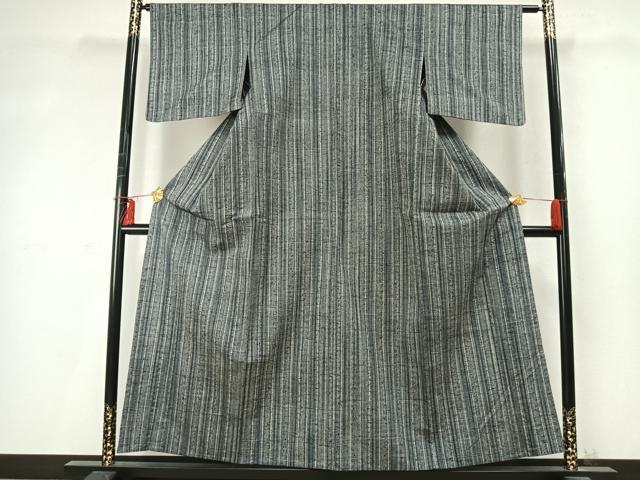 平和屋着物▽上質な紬 単衣 縞 三越扱い 正絹 逸品 AABD0223fy