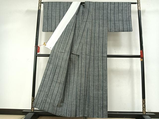 平和屋着物▽上質な紬 単衣 縞 三越扱い 正絹 逸品 AABD0223fy