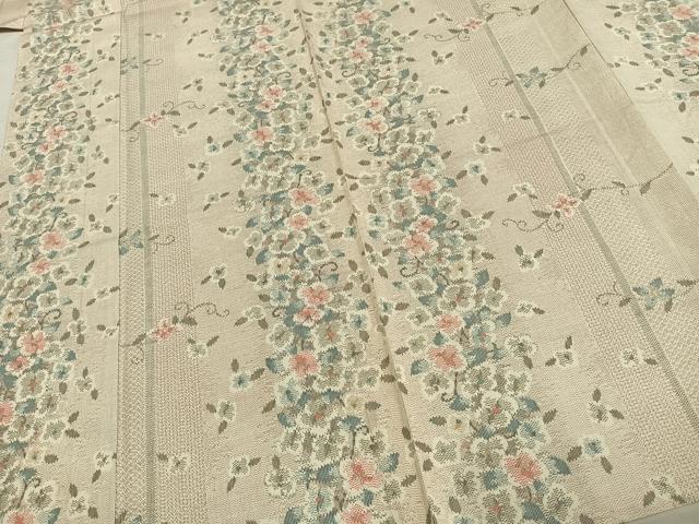 平和屋着物▽上質な紬 単衣 花唐草文 正絹 逸品 AABD0224fy