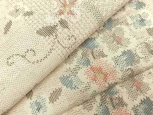 平和屋着物▽上質な紬 単衣 花唐草文 正絹 逸品 AABD0224fy
