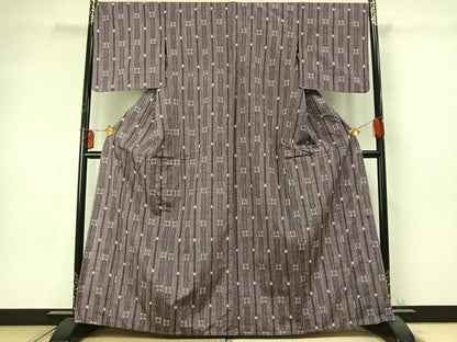 平和屋着物▽上質な紬 単衣 幾何学文様 正絹 逸品 AABD0225fy
