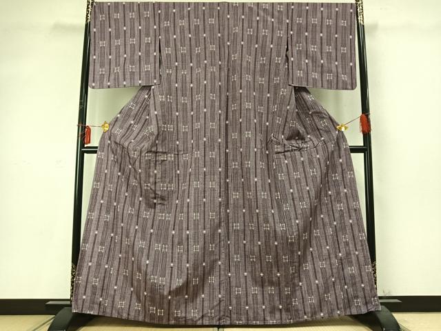 平和屋着物▽上質な紬 単衣 幾何学文様 正絹 逸品 AABD0225fy