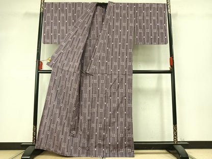 平和屋着物▽上質な紬 単衣 幾何学文様 正絹 逸品 AABD0225fy