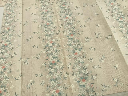 平和屋着物▽民芸紬 単衣 草花文 反端付き 正絹 逸品 未使用 AABD0226fy