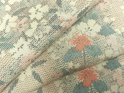 平和屋着物▽民芸紬 単衣 草花文 反端付き 正絹 逸品 未使用 AABD0226fy