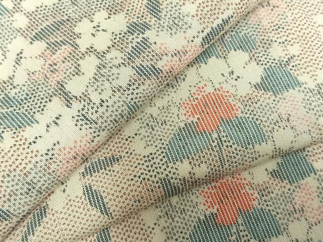平和屋着物▽民芸紬 単衣 草花文 反端付き 正絹 逸品 未使用 AABD0226fy