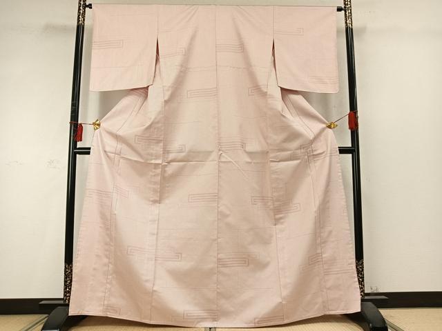平和屋着物▽お召　単衣　色紙重ね文　十字絣　正絹　逸品　AABD0228fy