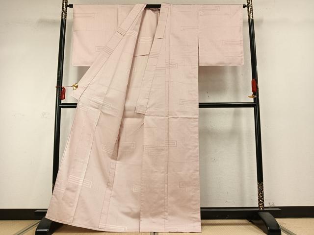 平和屋着物▽お召　単衣　色紙重ね文　十字絣　正絹　逸品　AABD0228fy