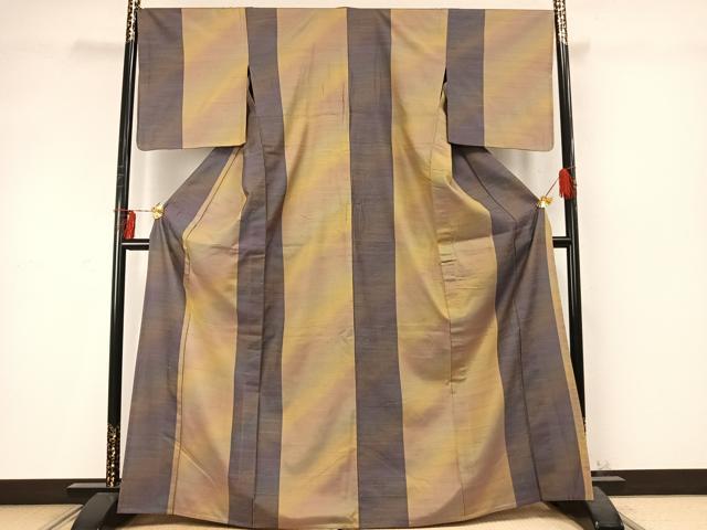 平和屋着物▽上質な紬 単衣 間道 暈し染め 正絹 逸品 AABD0229fy