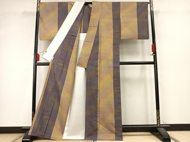 平和屋着物▽上質な紬 単衣 間道 暈し染め 正絹 逸品 AABD0229fy