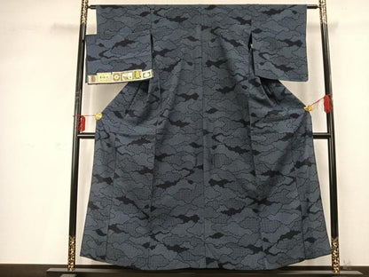 平和屋着物▽本塩沢　単衣　110亀甲　雲取り文　証紙付き　正絹　逸品　AABD0230fy
