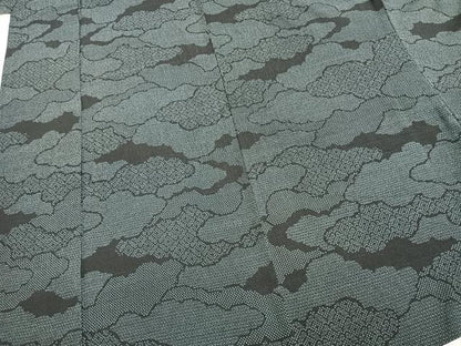 平和屋着物▽本塩沢　単衣　110亀甲　雲取り文　証紙付き　正絹　逸品　AABD0230fy