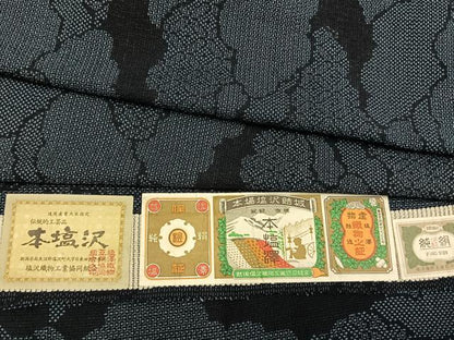 平和屋着物▽本塩沢　単衣　110亀甲　雲取り文　証紙付き　正絹　逸品　AABD0230fy