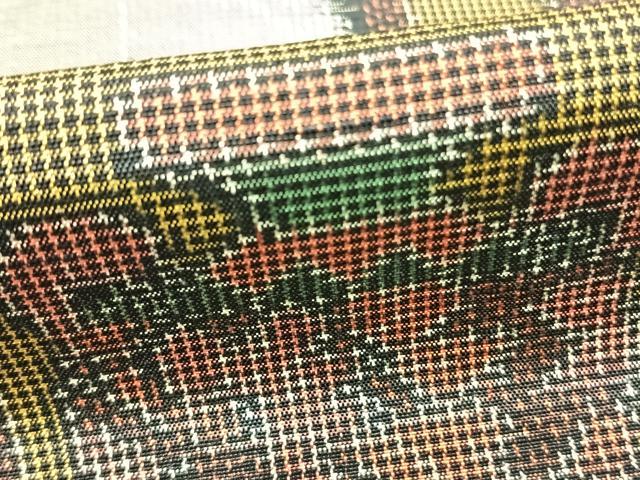 平和屋着物▽上質な紬 単衣 色紙重ね陶器文 正絹 逸品 AABD0231fy