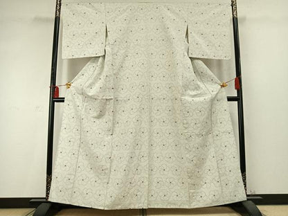 平和屋着物▽上質な紬　単衣　花尽くし　正絹　逸品　AABD0232fy