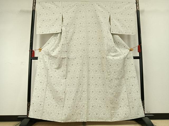 平和屋着物▽上質な紬　単衣　花尽くし　正絹　逸品　AABD0232fy