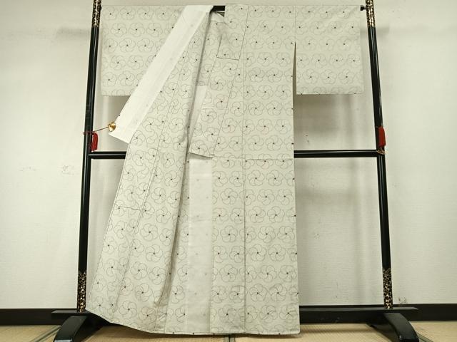 平和屋着物▽上質な紬　単衣　花尽くし　正絹　逸品　AABD0232fy