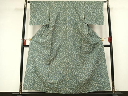 平和屋着物▽上質な紬 単衣 花鳥文 正絹 逸品 AABD0234fy
