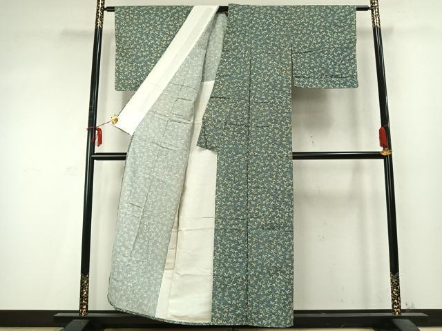平和屋着物▽上質な紬 単衣 花鳥文 正絹 逸品 AABD0234fy