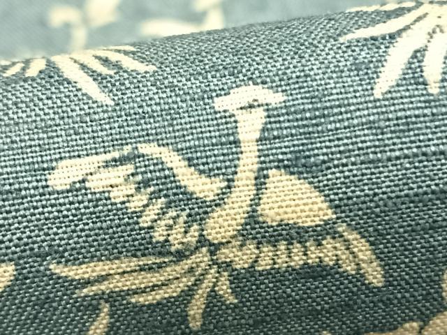 平和屋着物▽上質な紬 単衣 花鳥文 正絹 逸品 AABD0234fy