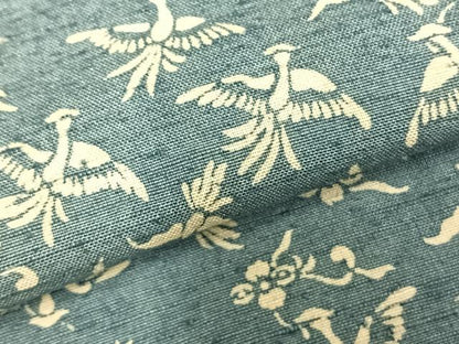 平和屋着物▽上質な紬 単衣 花鳥文 正絹 逸品 AABD0234fy
