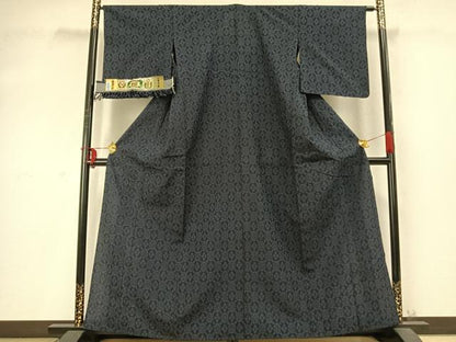 平和屋着物▽結城紬 単衣 市松文様 証紙付き 正絹 逸品 AABD0236fy