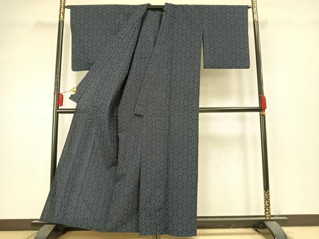 平和屋着物▽結城紬 単衣 市松文様 証紙付き 正絹 逸品 AABD0236fy