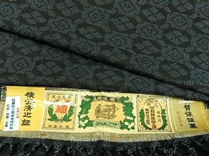 平和屋着物▽結城紬 単衣 市松文様 証紙付き 正絹 逸品 AABD0236fy