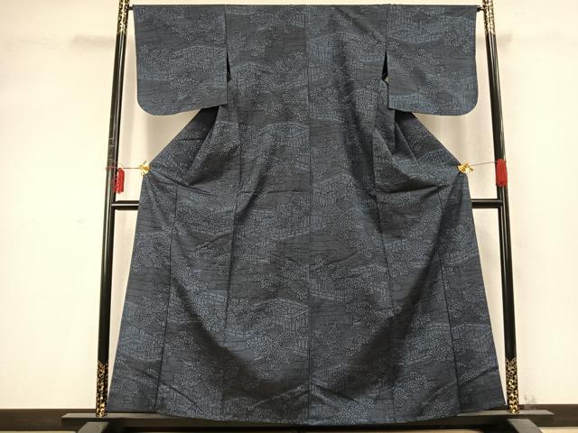 平和屋着物▽上質な紬 単衣 風景花文 正絹 逸品 AABD0237fy