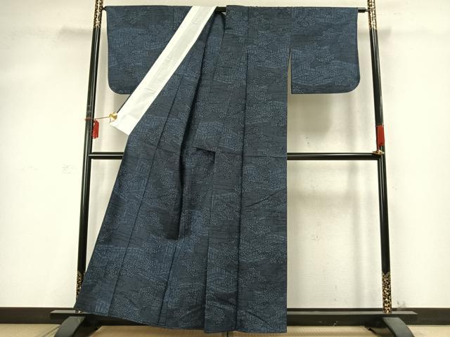 平和屋着物▽上質な紬 単衣 風景花文 正絹 逸品 AABD0237fy