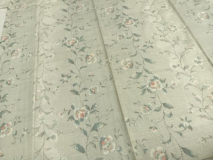 平和屋着物▽上質な紬 単衣 花唐草文 正絹 逸品 AABD0238fy