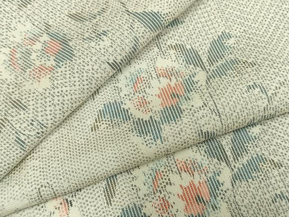 平和屋着物▽上質な紬 単衣 花唐草文 正絹 逸品 AABD0238fy