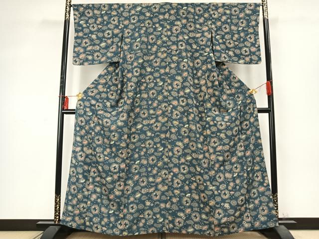 平和屋着物▽上質な小紋 単衣 扇面花唐草文 暈し染め 正絹 逸品 AABD0239fy