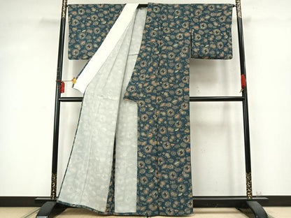 平和屋着物▽上質な小紋 単衣 扇面花唐草文 暈し染め 正絹 逸品 AABD0239fy