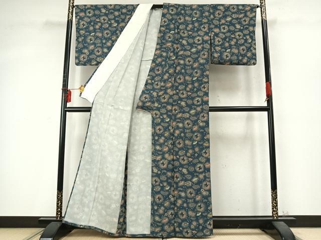平和屋着物▽上質な小紋 単衣 扇面花唐草文 暈し染め 正絹 逸品 AABD0239fy