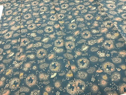 平和屋着物▽上質な小紋 単衣 扇面花唐草文 暈し染め 正絹 逸品 AABD0239fy