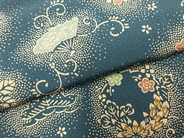 平和屋着物▽上質な小紋 単衣 扇面花唐草文 暈し染め 正絹 逸品 AABD0239fy