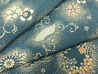 平和屋着物▽上質な小紋 単衣 扇面花唐草文 暈し染め 正絹 逸品 AABD0239fy