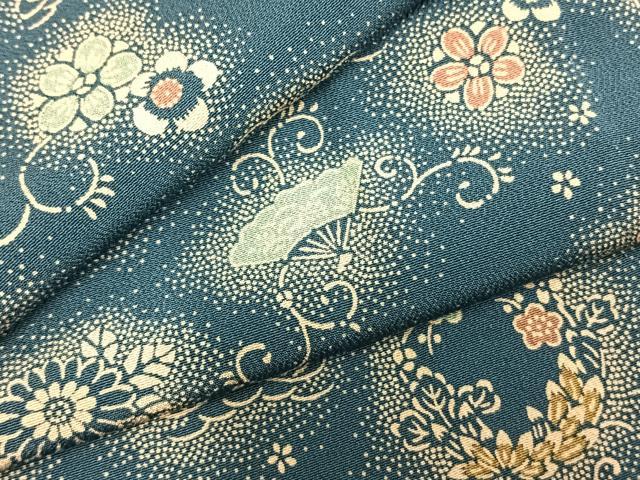平和屋着物▽上質な小紋 単衣 扇面花唐草文 暈し染め 正絹 逸品 AABD0239fy