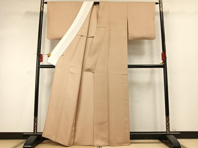 平和屋着物▽上質な色無地 単衣 香色 正絹 逸品 AABD0241fy
