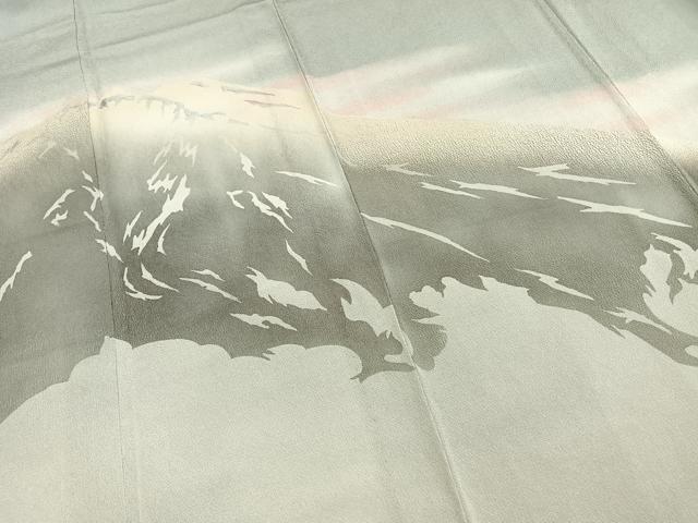 平和屋着物▽訪問着 単衣 刺繍 風景文 暈し染め 鬼しぼ縮緬 正絹 逸品 AABD0242fy