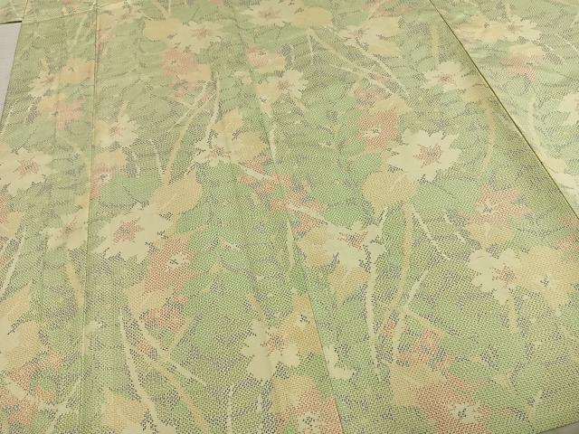 平和屋着物▽上質な紬 単衣 草花文 正絹 逸品 AABD0244fy