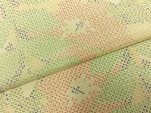 平和屋着物▽上質な紬 単衣 草花文 正絹 逸品 AABD0244fy