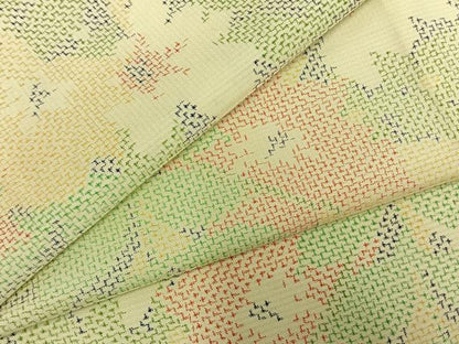 平和屋着物▽上質な紬 単衣 草花文 正絹 逸品 AABD0244fy