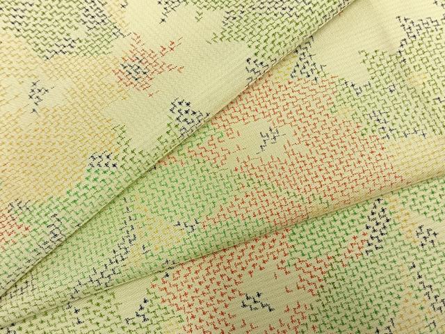 平和屋着物▽上質な紬 単衣 草花文 正絹 逸品 AABD0244fy