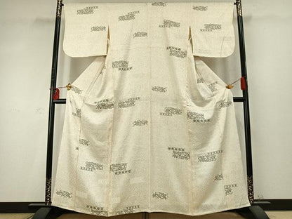 平和屋着物▽上質な小紋 単衣 色紙唐草文 金銀彩 正絹 逸品 AABD0246fy