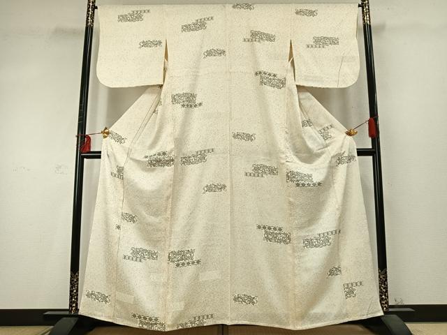 平和屋着物▽上質な小紋 単衣 色紙唐草文 金銀彩 正絹 逸品 AABD0246fy