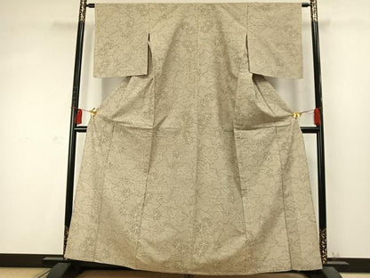 平和屋着物▽上質な紬 単衣 葉尽くし 正絹 逸品 未使用 AABD0247fy